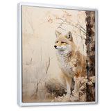 Minimal Wolf In Forest - Beige Wolf Wall Art