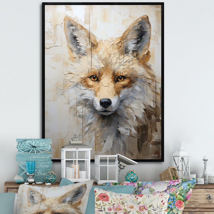 Minimalism Beige Fox Portrait - Fox Framed Canvas Art
