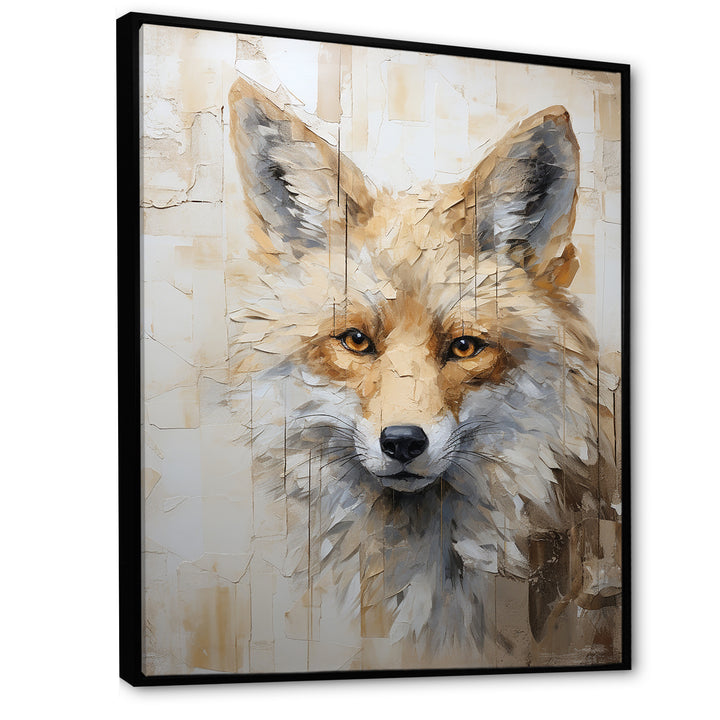 Minimalism Beige Fox Portrait - Fox Framed Canvas Art