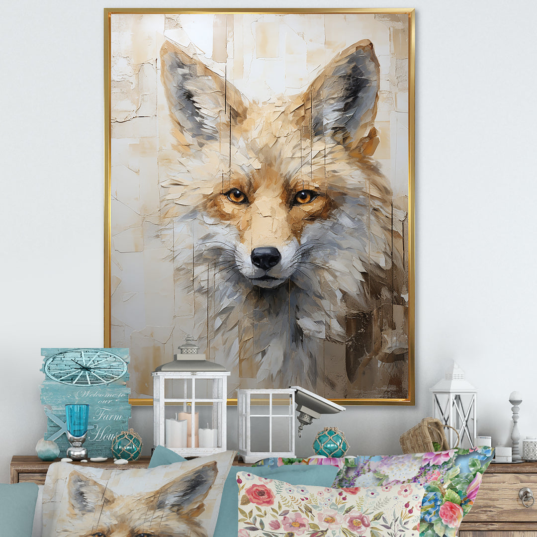 Minimalism Beige Fox Portrait - Fox Framed Canvas Art