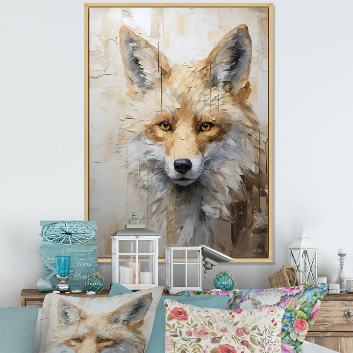 Minimalism Beige Fox Portrait - Fox Framed Canvas Art