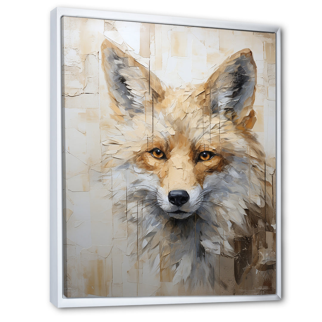 Minimalism Beige Fox Portrait - Fox Framed Canvas Art