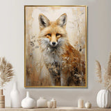 Minimalism Fox Portrait In Forest - Animals Canvas Wall Art