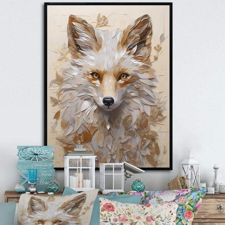 Minimalism Beige Fox Portait I - Animals Canvas Wall Art
