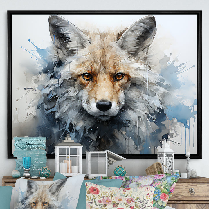 Blue And White Fox Portrait - Fox Home Decor Art