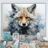 Blue And White Fox Portrait - Fox Home Decor Art