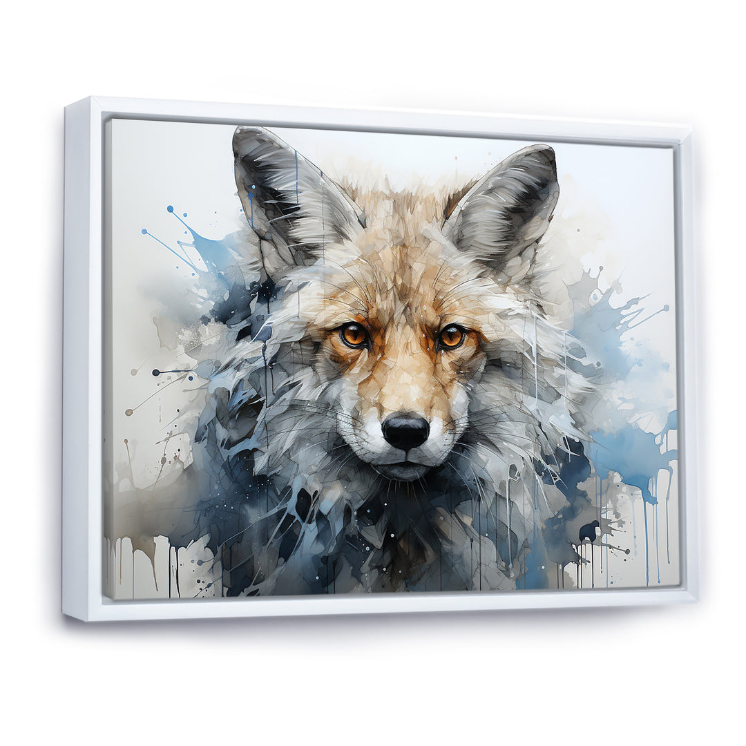 Blue And White Fox Portrait - Fox Home Decor Art