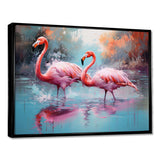 Wild Pink Flamingo In Lake - Landscapes Canvas Wall Art