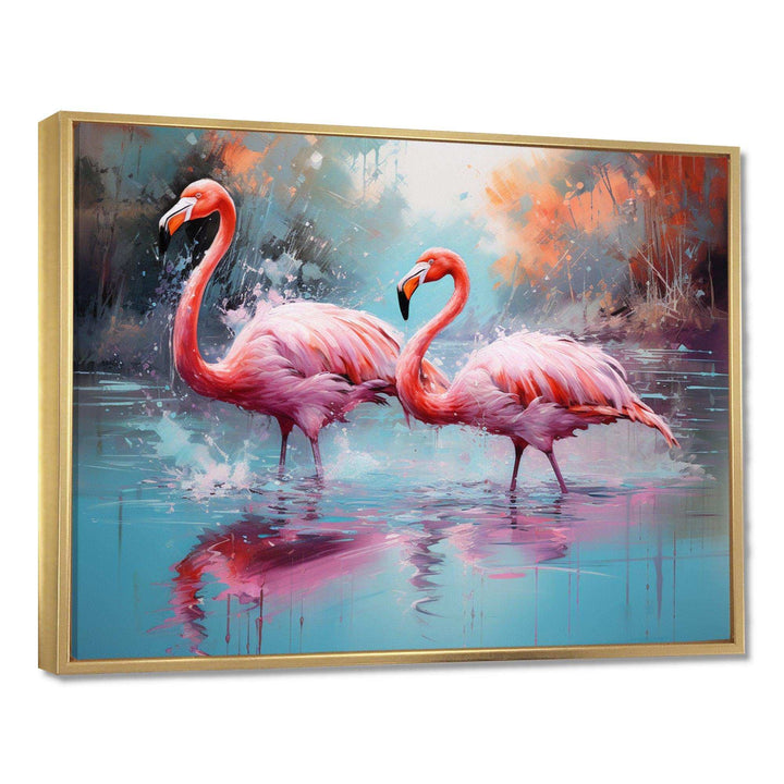 Wild Pink Flamingo In Lake - Landscapes Canvas Wall Art