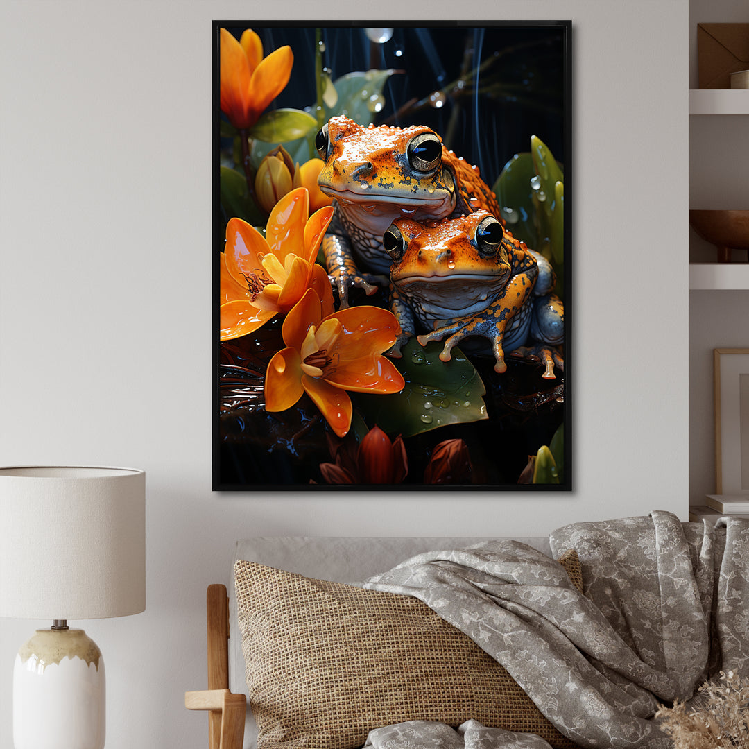 Orange Frogs On Glass Effect - Orange Frog Wall Art