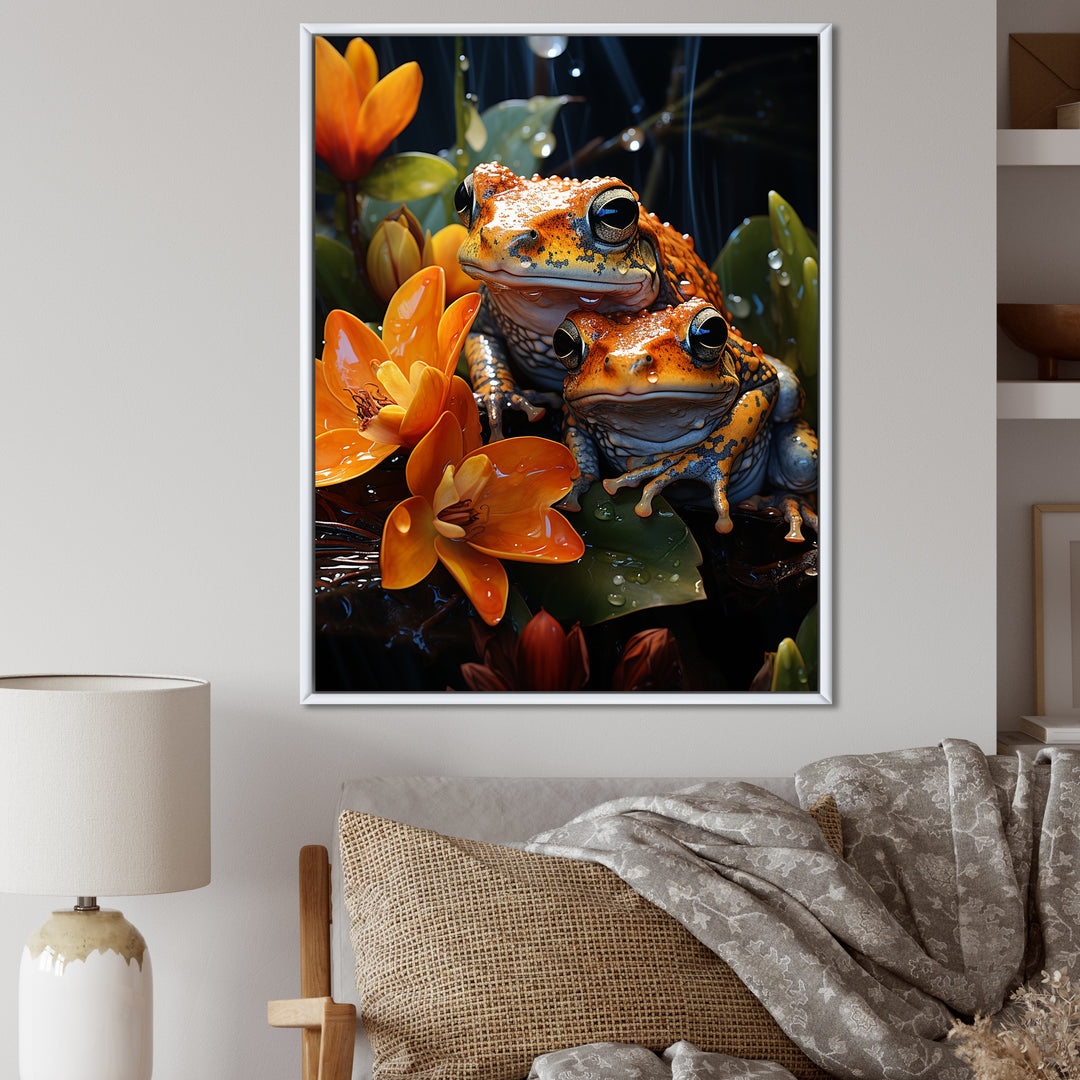 Orange Frogs On Glass Effect - Orange Frog Wall Art