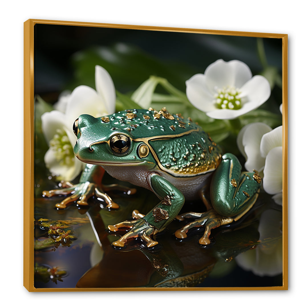 Green Frog On Glass Effect - Frog Framed Canvas Art