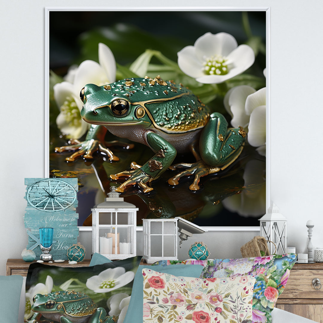Green Frog On Glass Effect - Frog Framed Canvas Art