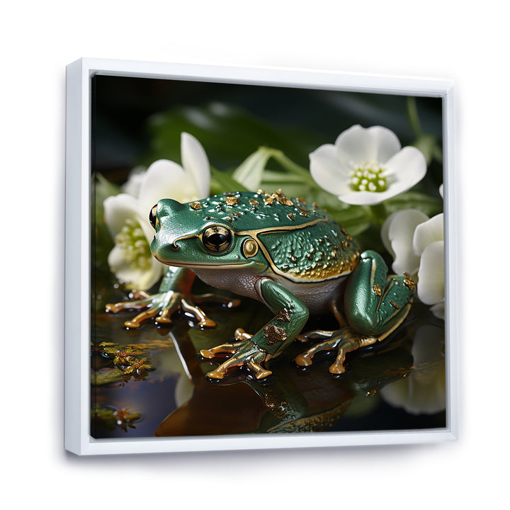 Green Frog On Glass Effect - Frog Framed Canvas Art