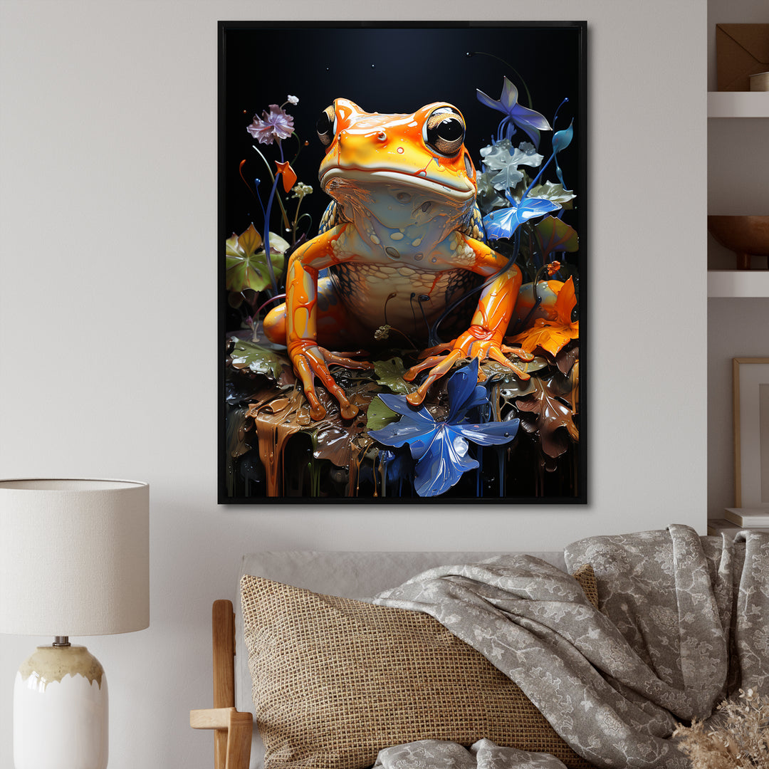 Orange Frog On Glass Effect - Frog Home Decor Art
