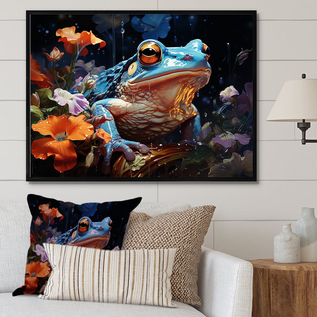 Blue Frog On Glass Effect - Frog Bedroom Wall Art