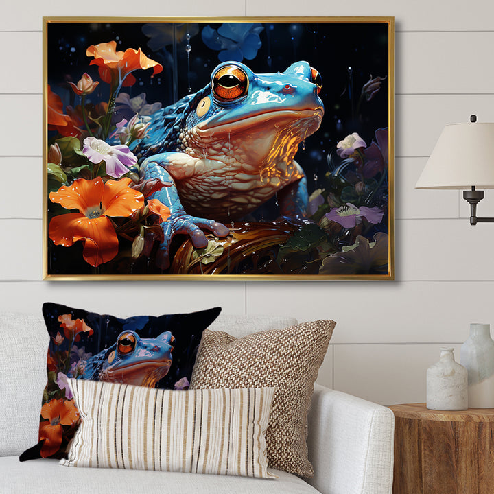 Blue Frog On Glass Effect - Frog Bedroom Wall Art