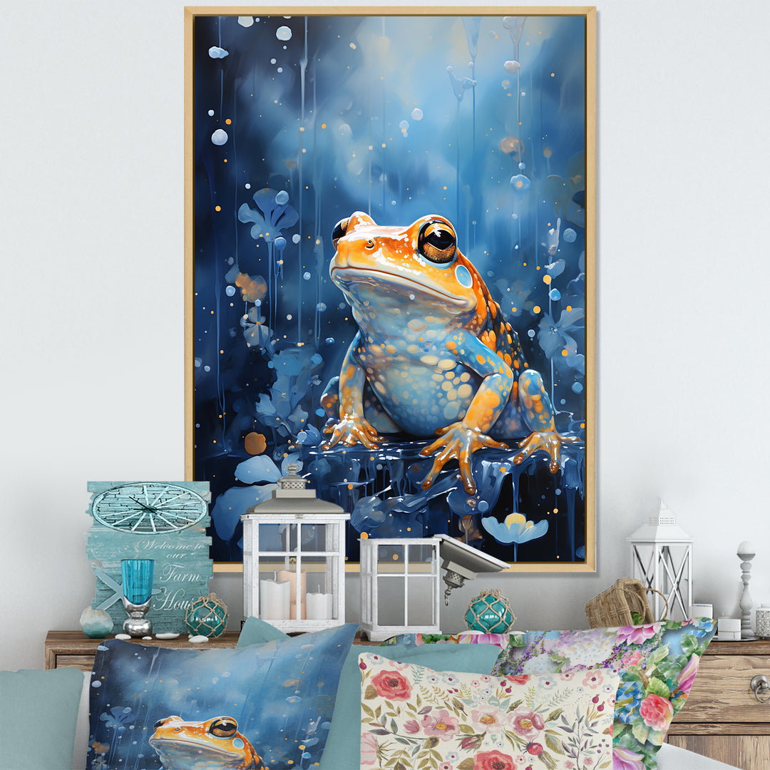 Abstract Representation Of Blue Frog - Frog Canvas Wall Art