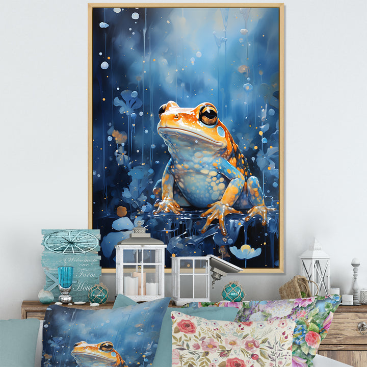 Abstract Representation Of Blue Frog - Frog Canvas Wall Art