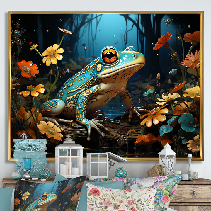 Abstract Representation Of Green Frog - Frog Canvas Wall Art