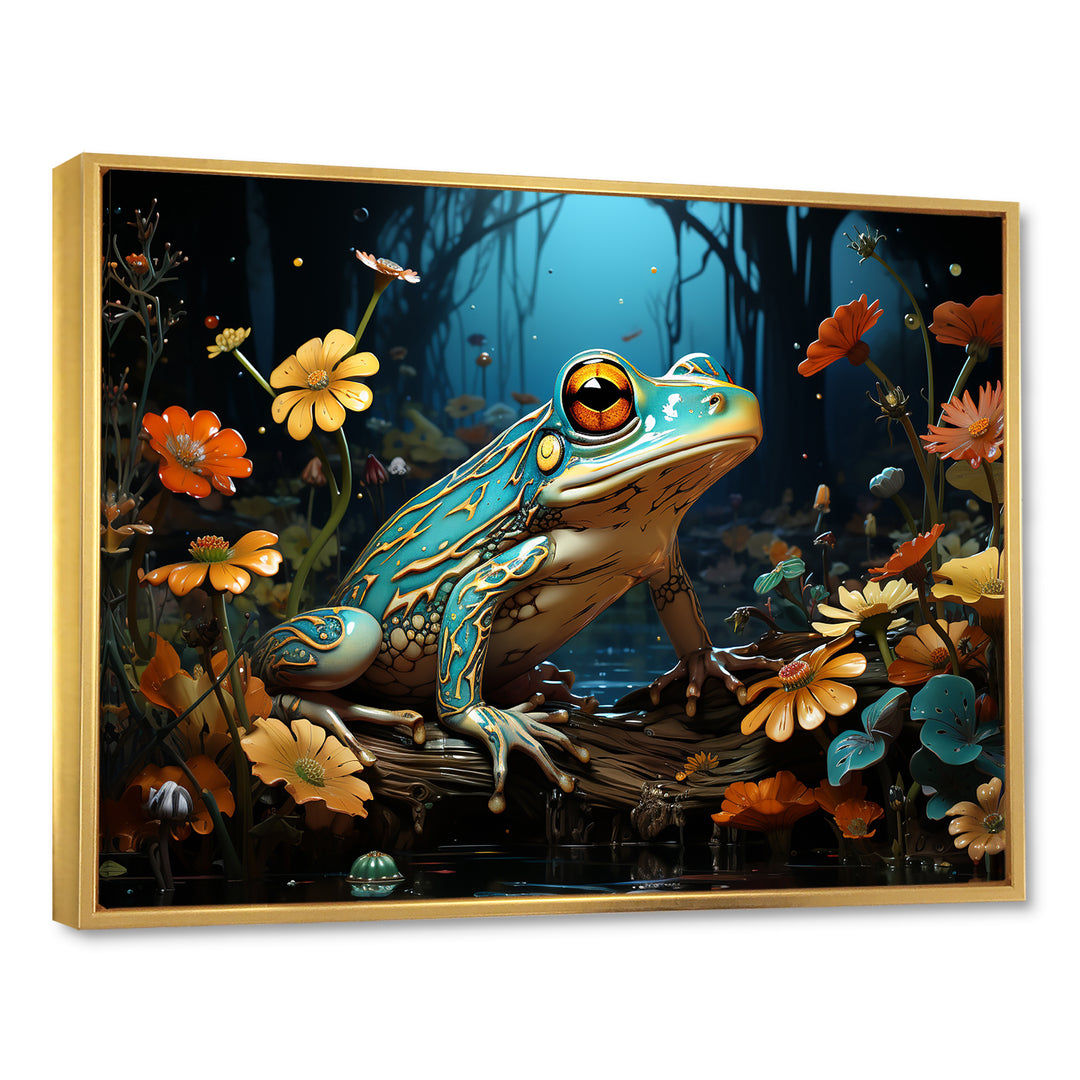 Abstract Representation Of Green Frog - Frog Canvas Wall Art