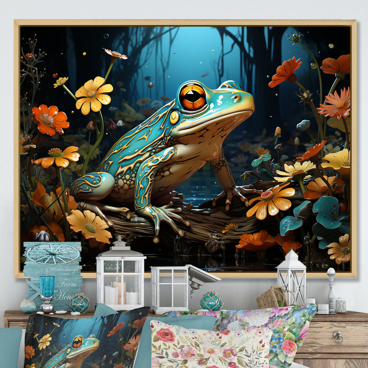 Abstract Representation Of Green Frog - Frog Canvas Wall Art