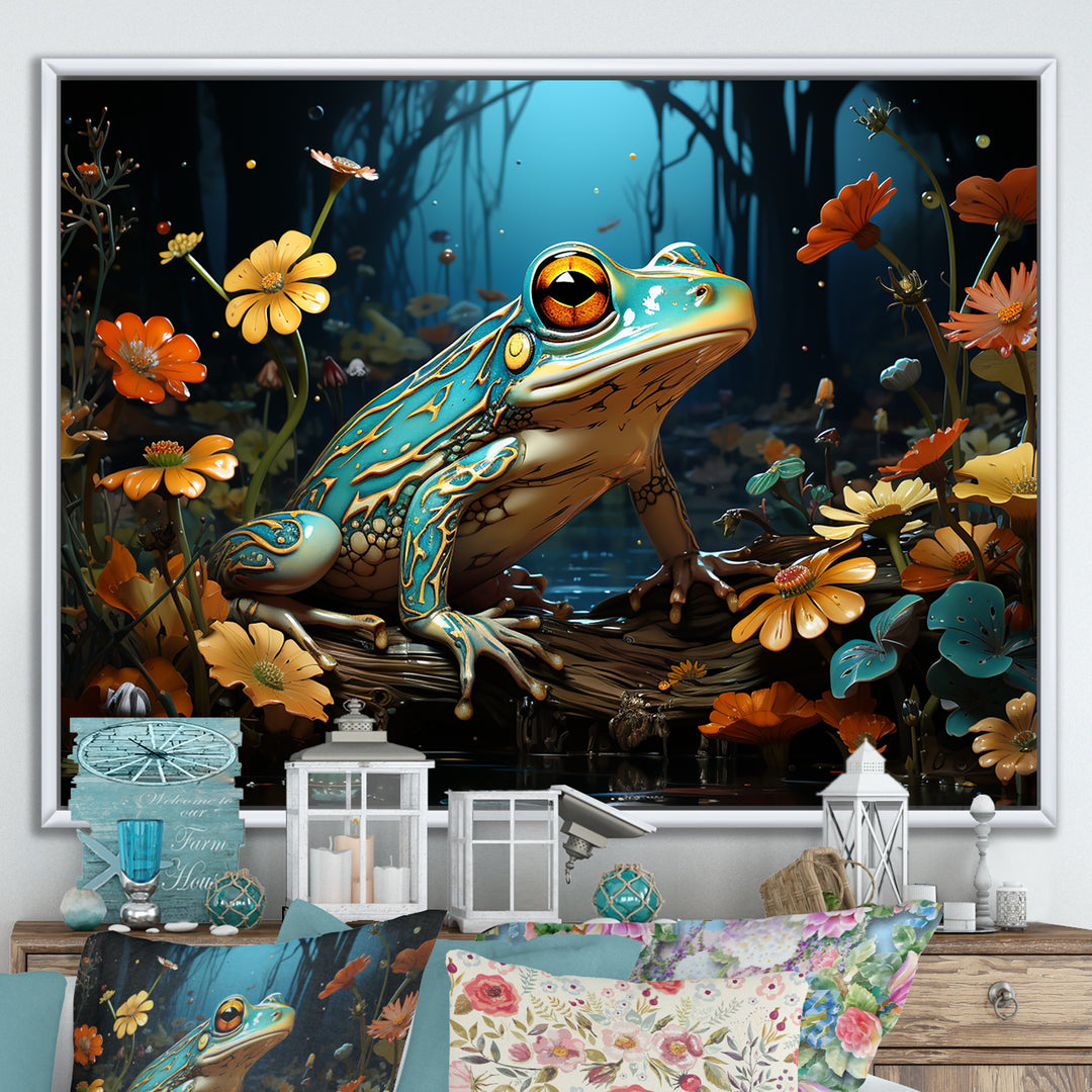 Abstract Representation Of Green Frog - Frog Canvas Wall Art