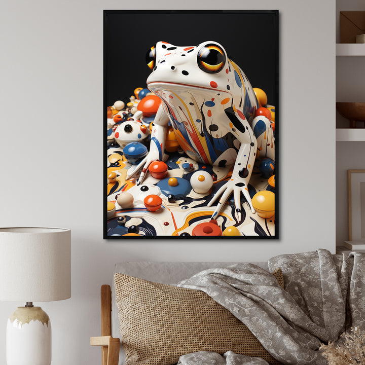 Multicolor Frog Liquid Art - White Frog Wall Art