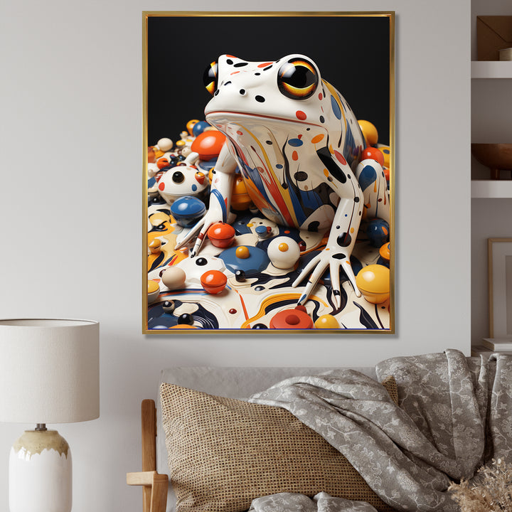 Multicolor Frog Liquid Art - White Frog Wall Art