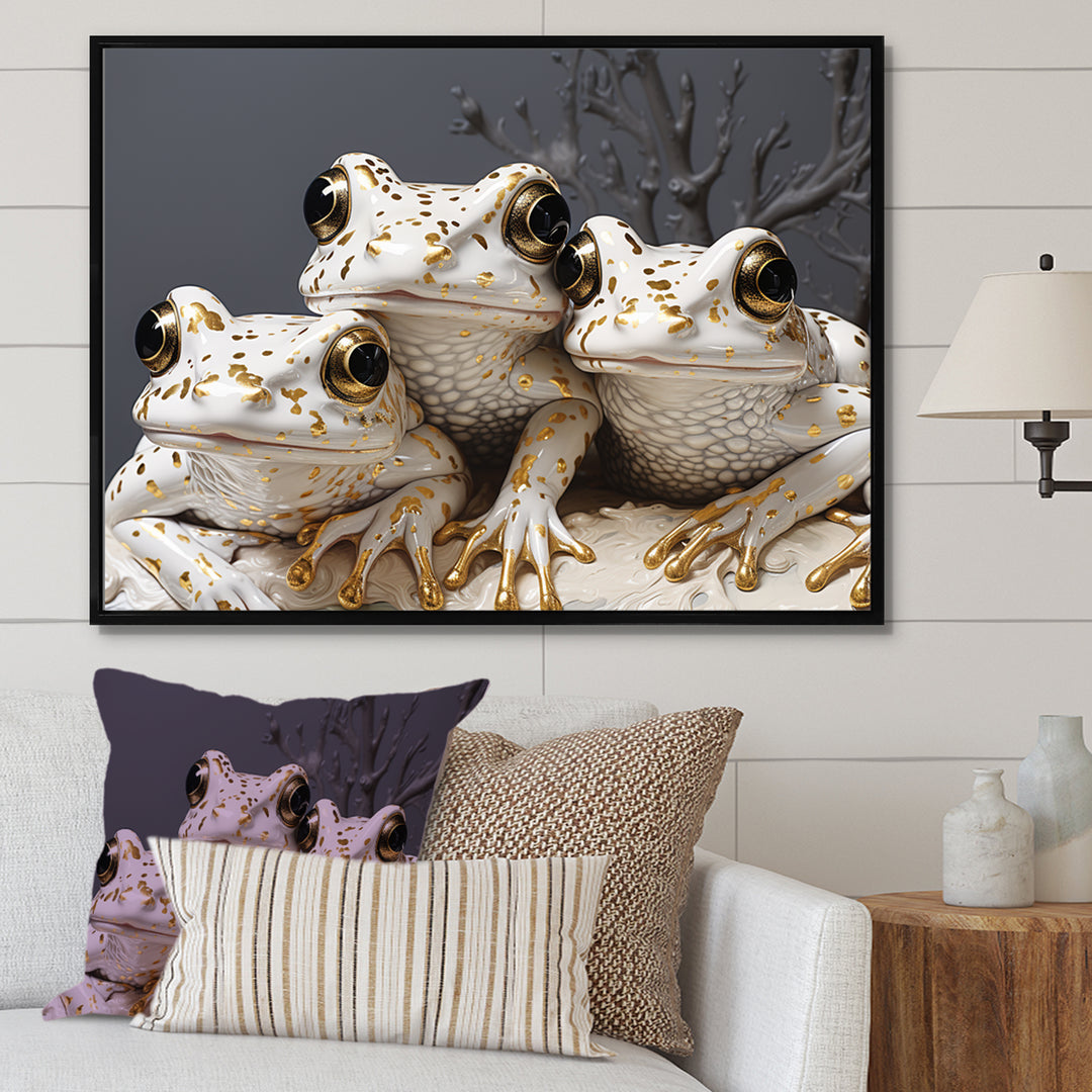 Pop Art White Frogs Portrait - Frog Bedroom Wall Art