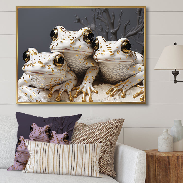 Pop Art White Frogs Portrait - Frog Bedroom Wall Art