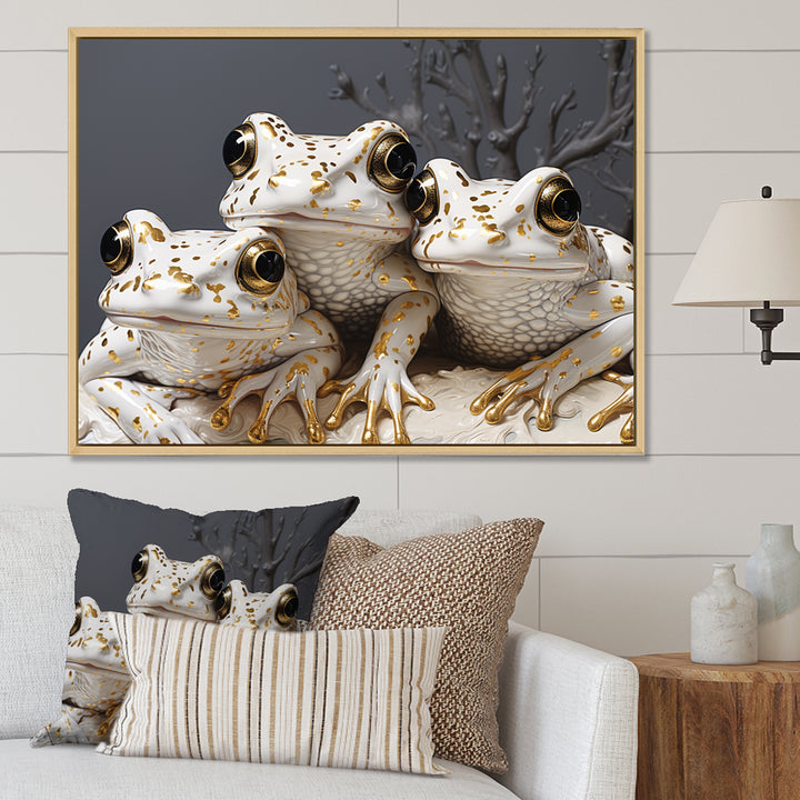 Pop Art White Frogs Portrait - Frog Bedroom Wall Art