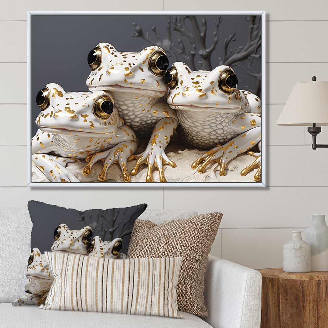 Pop Art White Frogs Portrait - Frog Bedroom Wall Art