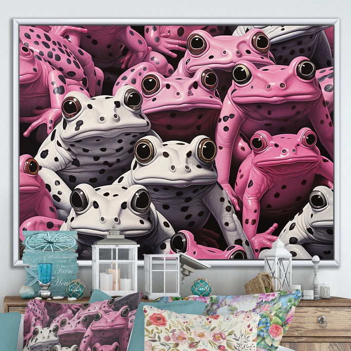 White And Pink Pop Art Frog - Frog Canvas Wall Art