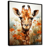 Cute Giraffe In Flowers Field - Beige Giraffe Wall Art