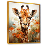 Cute Giraffe In Flowers Field - Beige Giraffe Wall Art