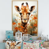 Cute Giraffe In Flowers Field - Beige Giraffe Wall Art