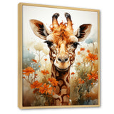 Cute Giraffe In Flowers Field - Beige Giraffe Wall Art