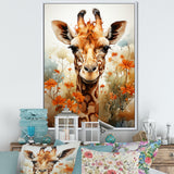 Cute Giraffe In Flowers Field - Beige Giraffe Wall Art