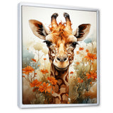 Cute Giraffe In Flowers Field - Beige Giraffe Wall Art
