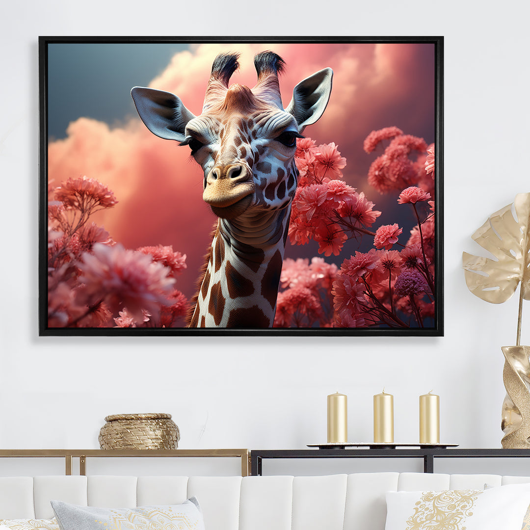 Popart Pink Giraffe In Love - Pink Giraffe Wall Art