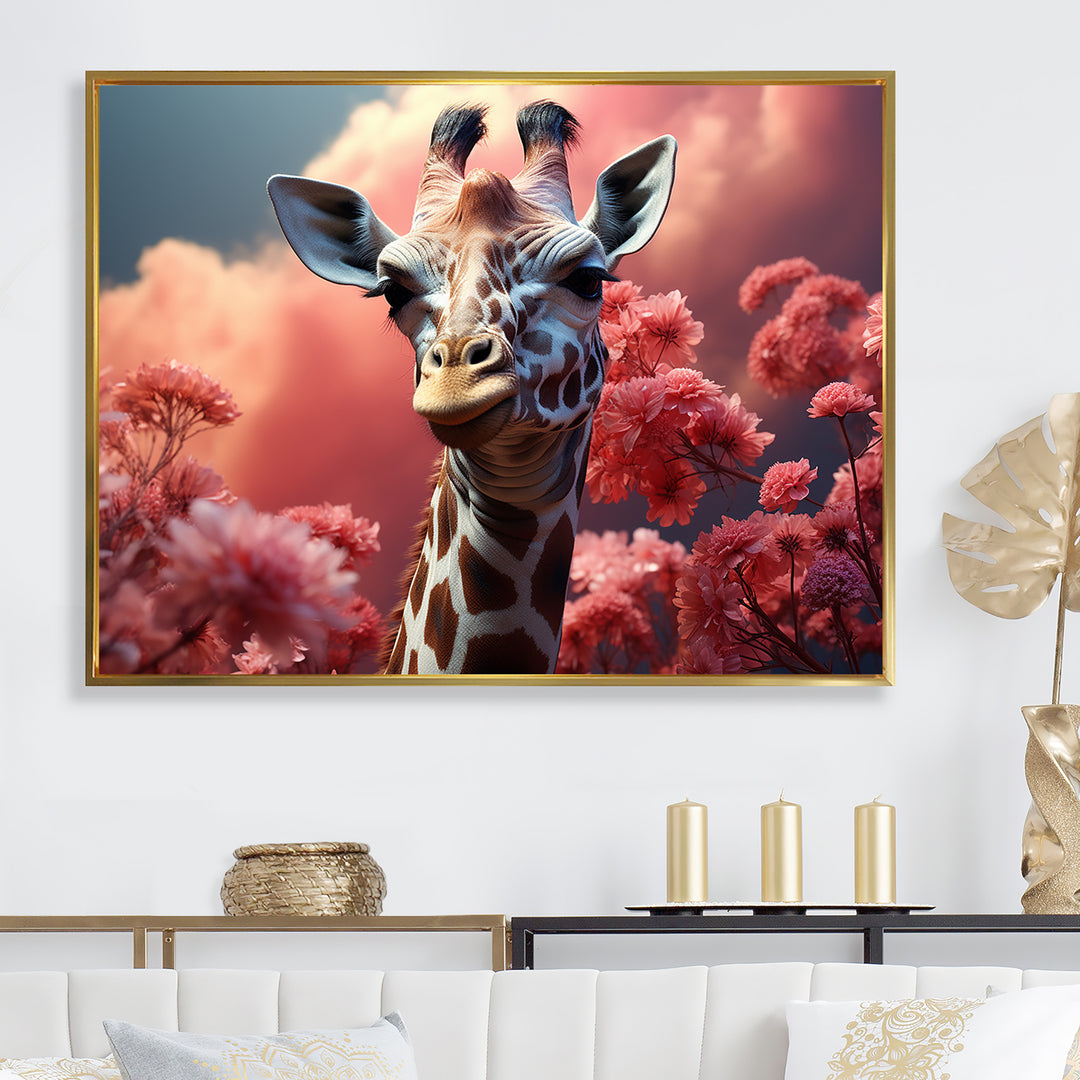 Popart Pink Giraffe In Love - Pink Giraffe Wall Art
