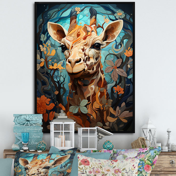 Teal Fantasy Tall Tale - Brown Giraffe Wall Art