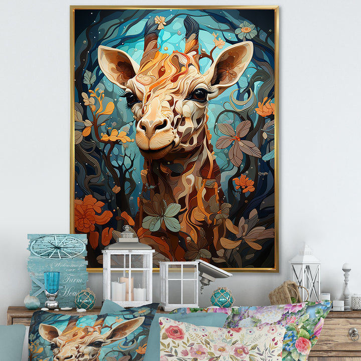 Teal Fantasy Tall Tale - Brown Giraffe Wall Art