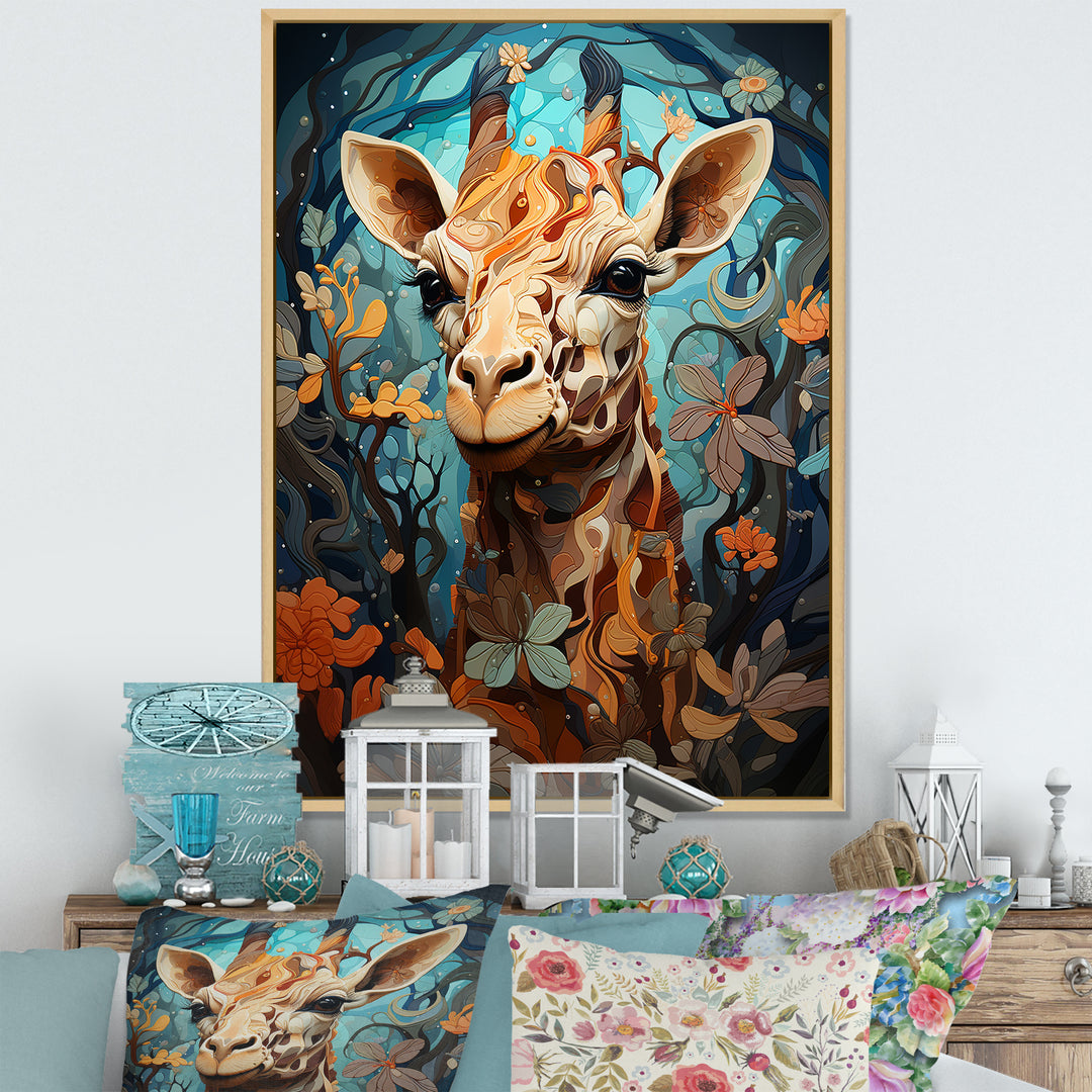 Teal Fantasy Tall Tale - Brown Giraffe Wall Art