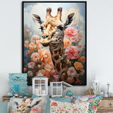 Cute Pink Floral Giraffe Portrait - Giraffe Framed Canvas Art