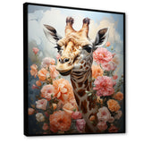 Cute Pink Floral Giraffe Portrait - Giraffe Framed Canvas Art
