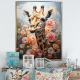 Cute Pink Floral Giraffe Portrait - Giraffe Framed Canvas Art