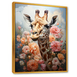Cute Pink Floral Giraffe Portrait - Giraffe Framed Canvas Art