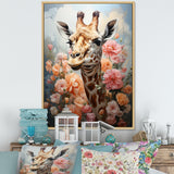 Cute Pink Floral Giraffe Portrait - Giraffe Framed Canvas Art